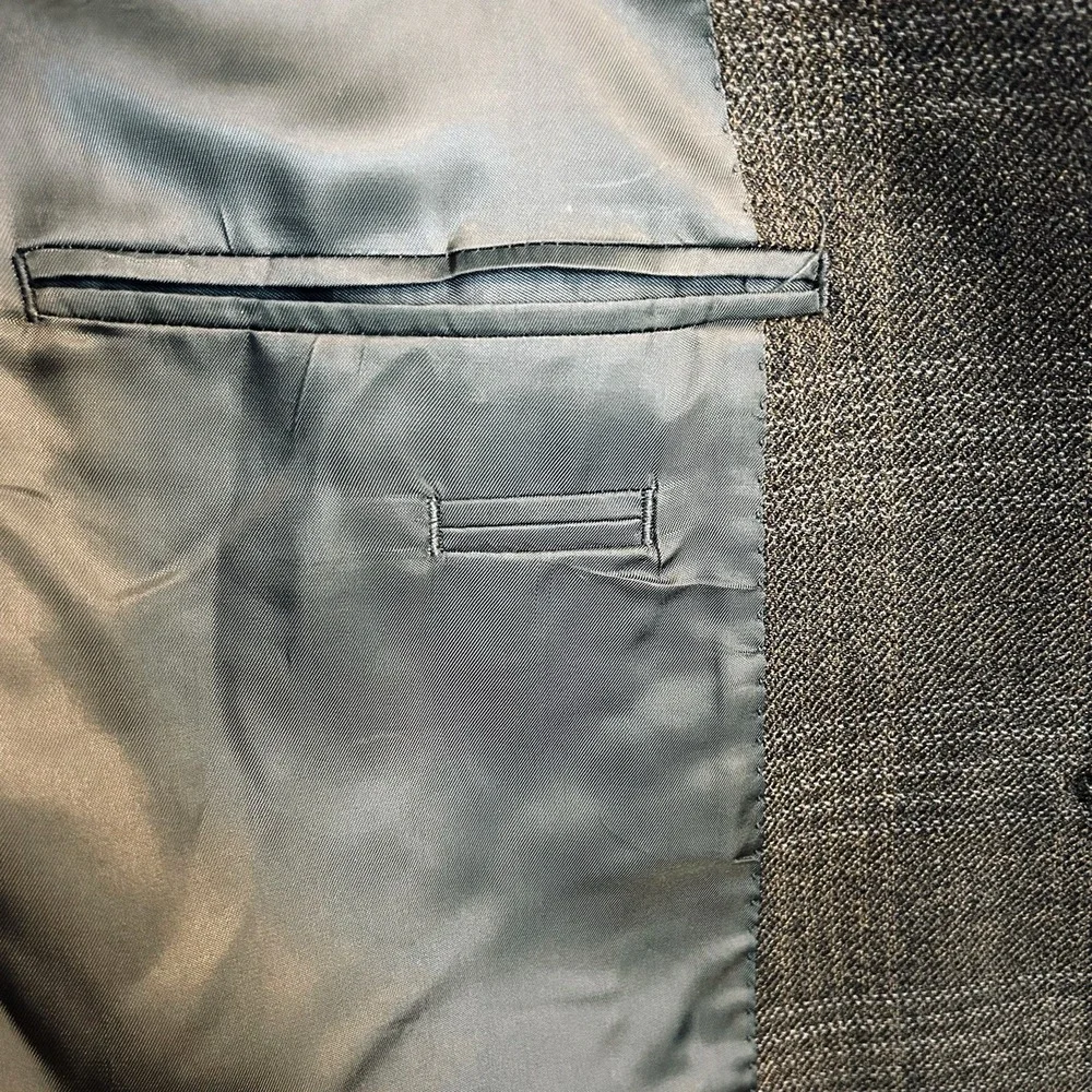 Jos A Bank Wool Sport Coat 44R Brown Tan Windowpane‎ Plaid Gordon Blazer Jacket